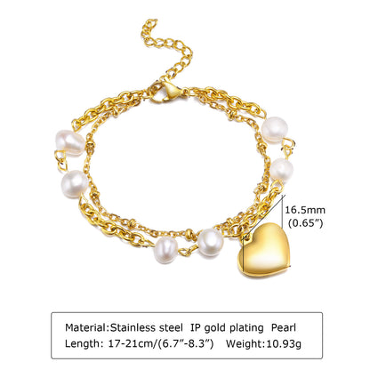 Simple Style Butterfly Stainless Steel Layered Pearl 18k Gold Plated Bracelets