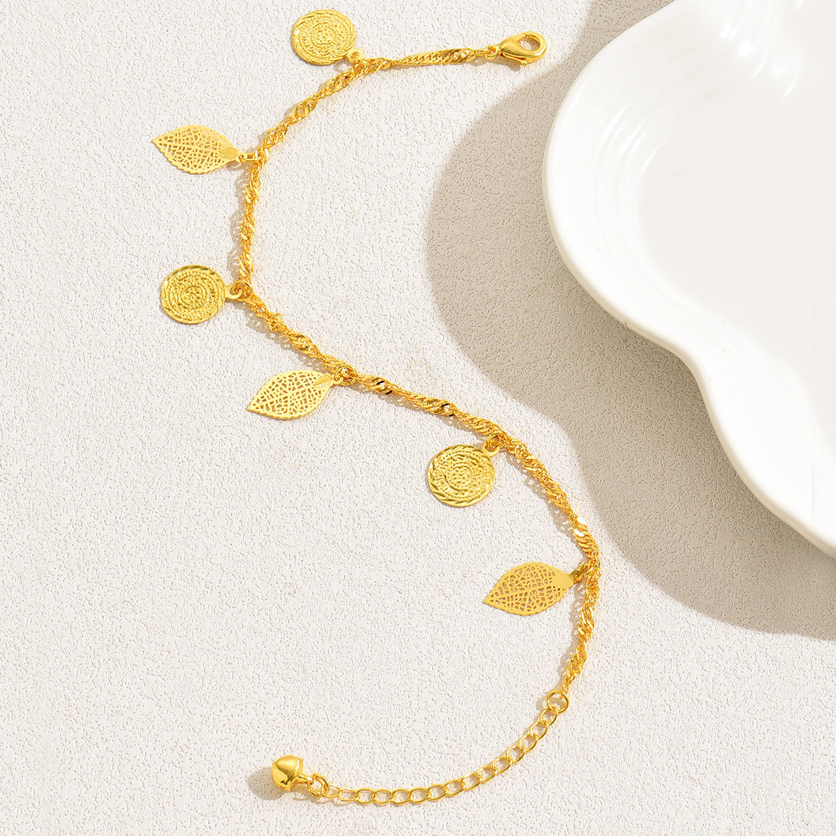 Simple Style Leaves Coin Butterfly 18k Gold Plated Copper Wholesale Anklet