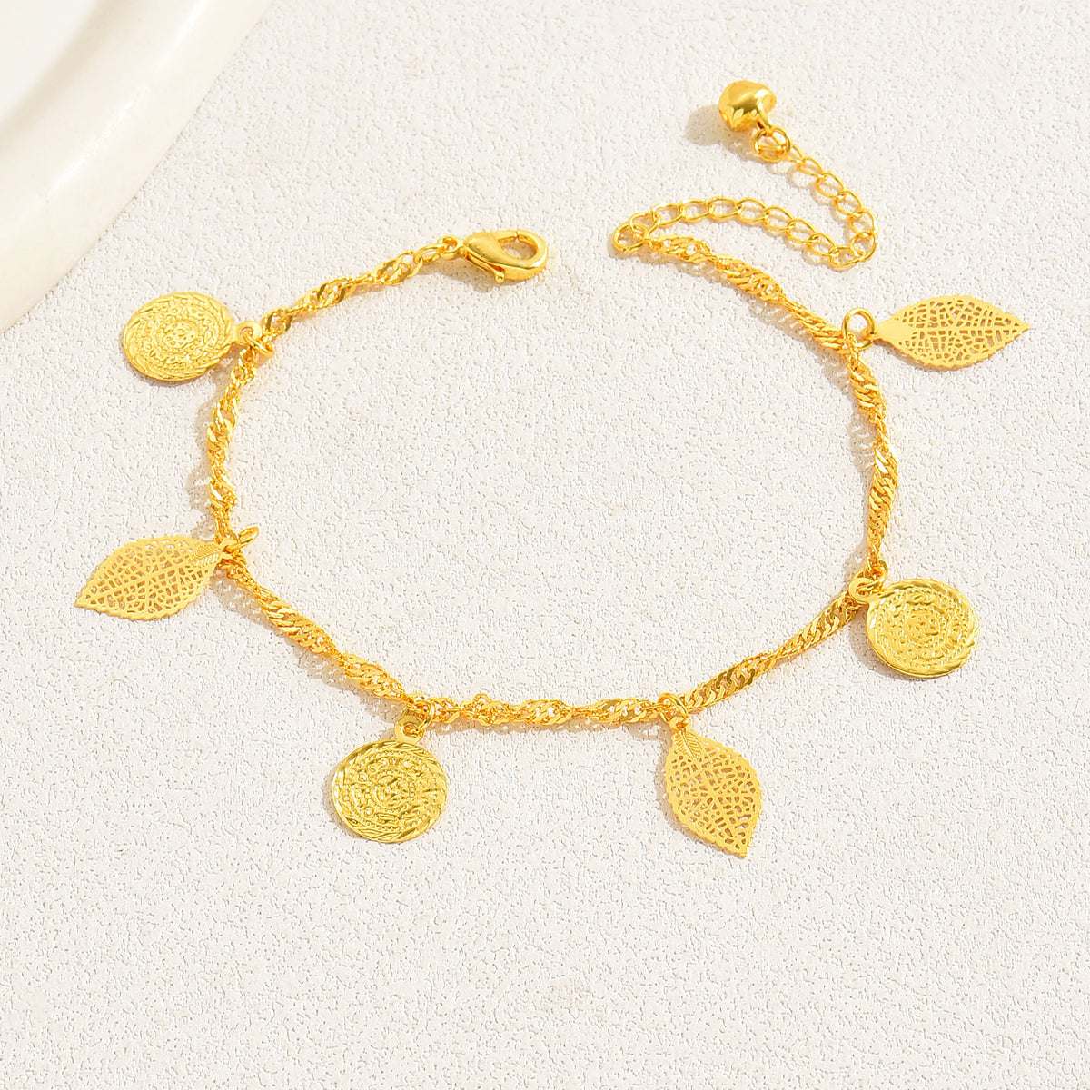 Simple Style Leaves Coin Butterfly 18k Gold Plated Copper Wholesale Anklet