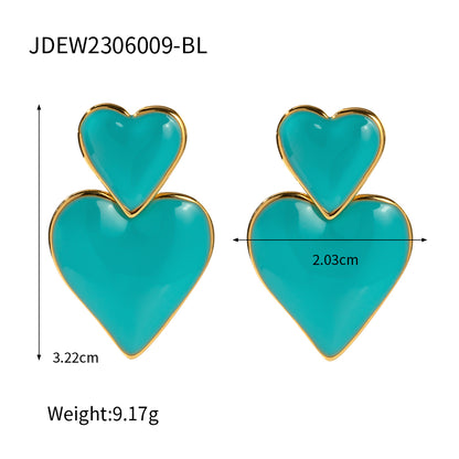 1 Pair Retro Heart Shape Enamel Plating Stainless Steel 18k Gold Plated Drop Earrings