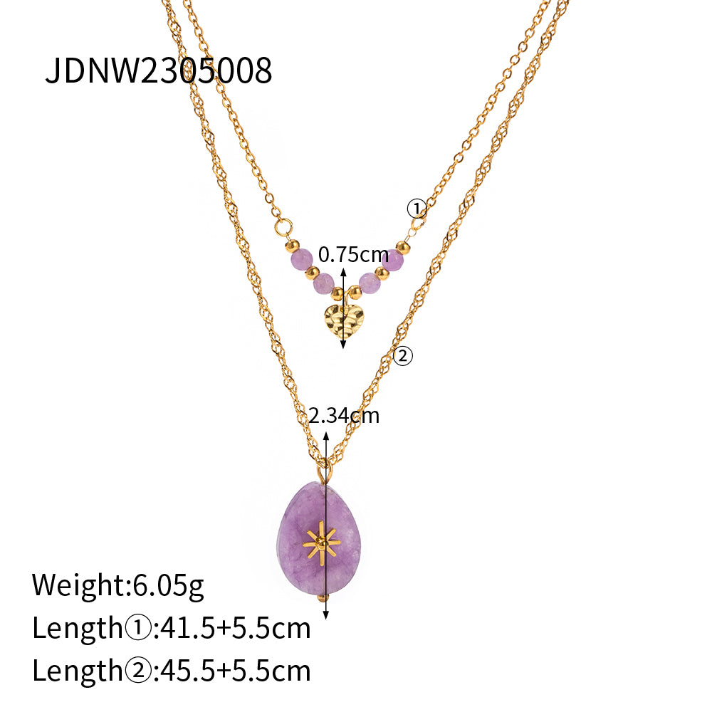 Elegant Lady Geometric Stainless Steel Plating 18k Gold Plated Double Layer Necklaces