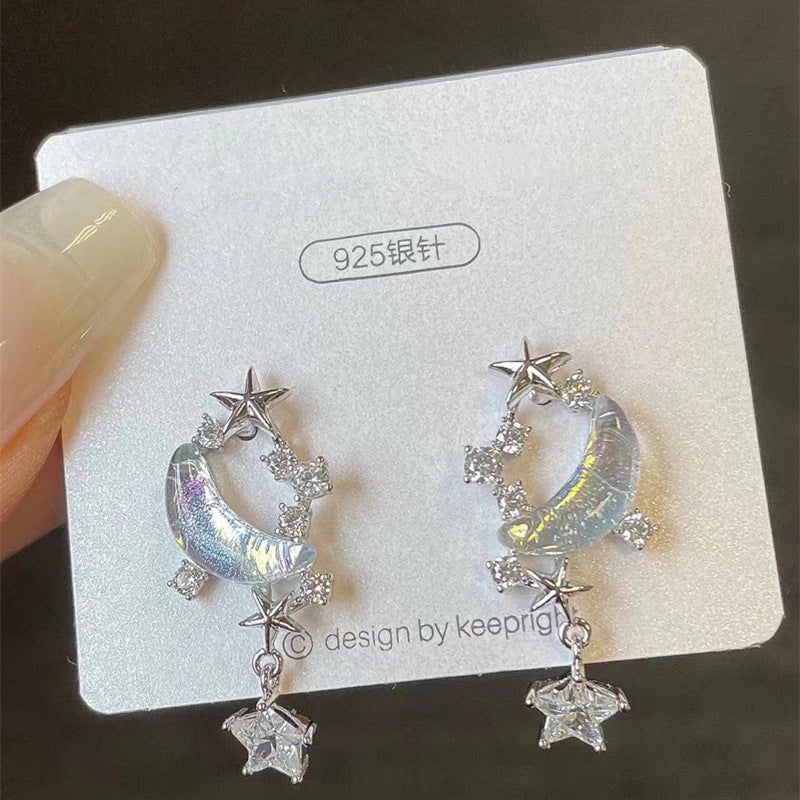 1 Pair Casual Simple Style Star Moon Bow Knot Asymmetrical Plating Inlay Alloy Rhinestones Pearl Ear Studs