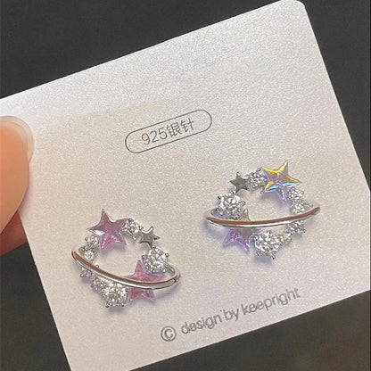 1 Pair Casual Simple Style Star Moon Bow Knot Asymmetrical Plating Inlay Alloy Rhinestones Pearl Ear Studs