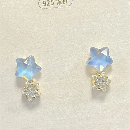 1 Pair Casual Simple Style Star Moon Bow Knot Asymmetrical Plating Inlay Alloy Rhinestones Pearl Ear Studs