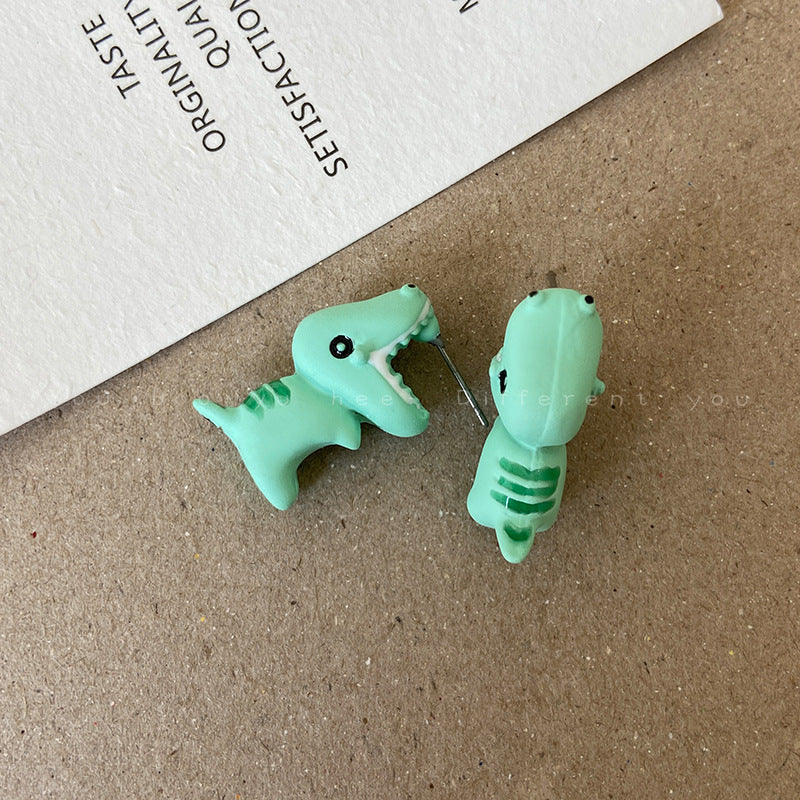 1 Pair Cute Funny Dog Dinosaur Shark Enamel Copper Ear Studs