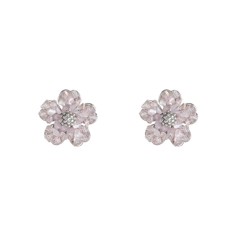 1 Pair Basic Flower Inlay Alloy Zircon Ear Studs