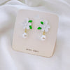 1 Pair Fairy Style Sweet Leaf Flower Spray Paint Inlay Imitation Pearl Alloy Opal Zircon Earrings