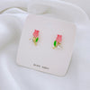 1 Pair Fairy Style Sweet Leaf Flower Spray Paint Inlay Imitation Pearl Alloy Opal Zircon Earrings