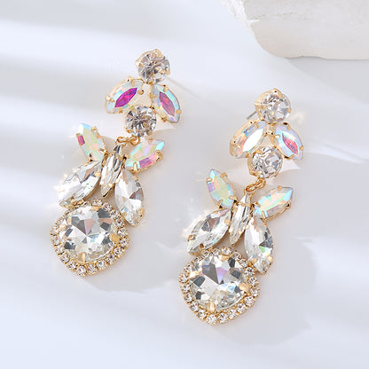 1 Pair Elegant Flower Inlay Alloy Rhinestones Drop Earrings