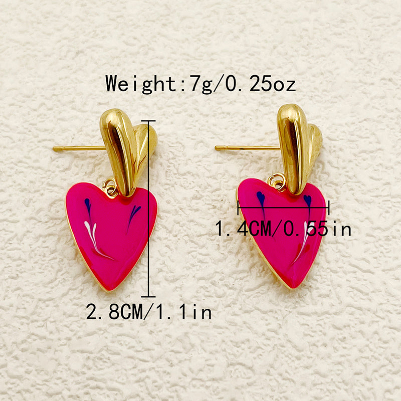 1 Pair Casual Elegant Sweet Heart Shape Enamel Plating Stainless Steel Gold Plated Ear Studs