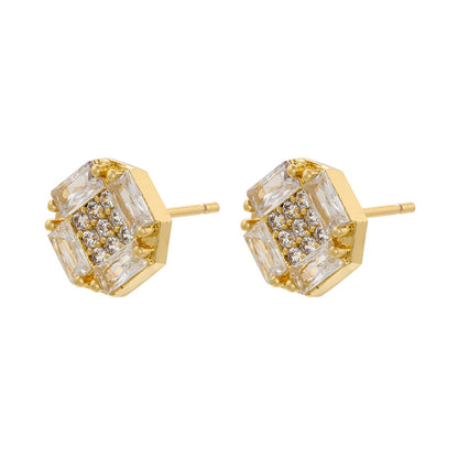 1 Pair Casual Elegant Simple Style Solid Color Plating Inlay Copper Zircon 18k Gold Plated Ear Studs