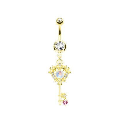 Streetwear Heart Shape Stainless Steel Plating Inlay Zircon Belly Ring