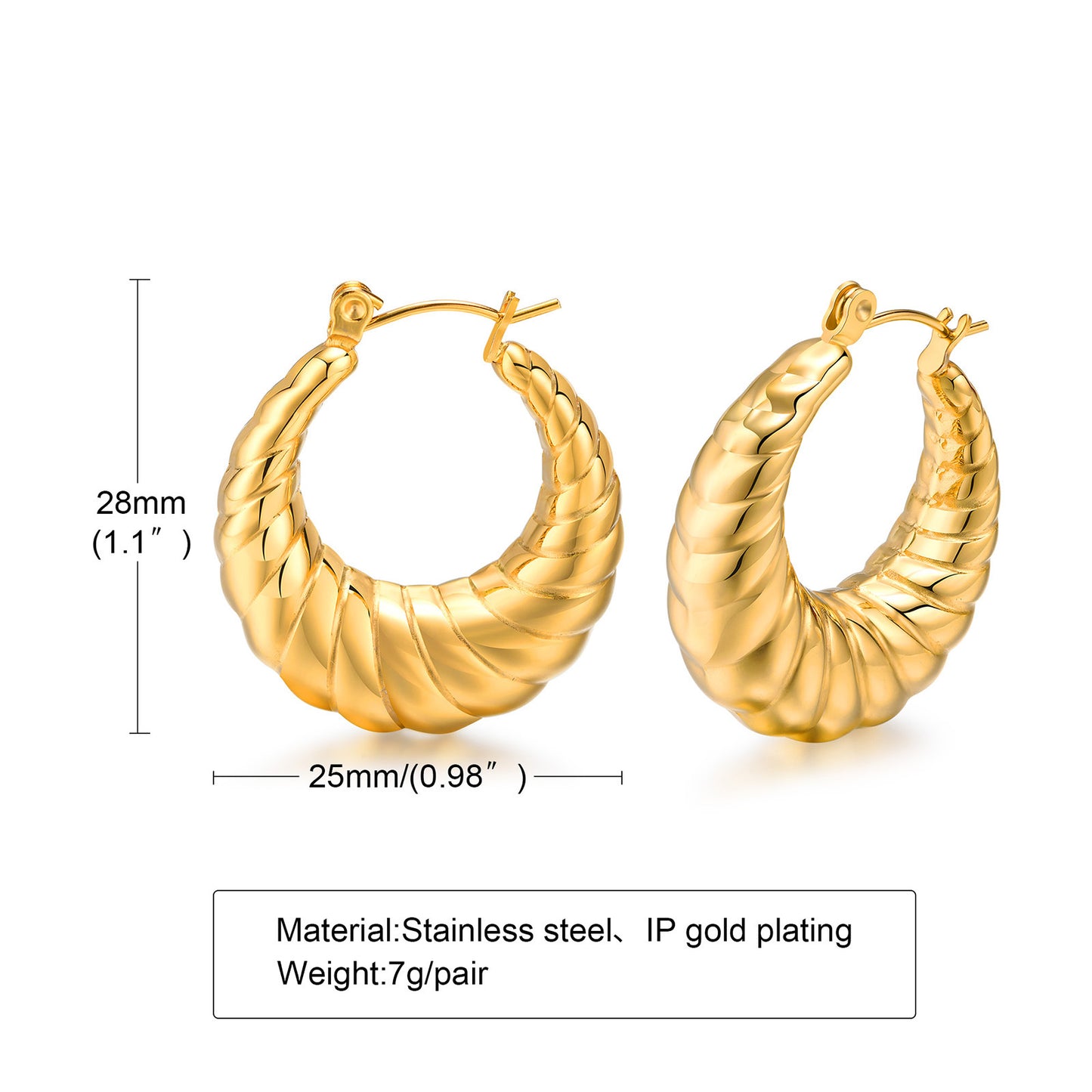 1 Pair Classic Style C Shape Plating Stainless Steel Earrings