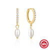 1 Pair Elegant Simple Style Geometric Plating Inlay Sterling Silver Pearl Zircon Drop Earrings