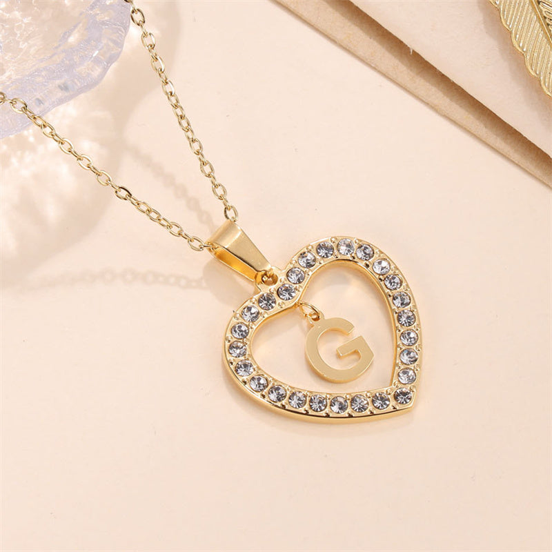 Glam Luxurious Letter Stainless Steel Plating Inlay Zircon 18k Gold Plated Pendant Necklace