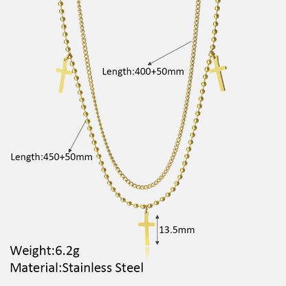 Simple Style Streetwear Cross Stainless Steel Plating 18k Gold Plated Double Layer Necklaces