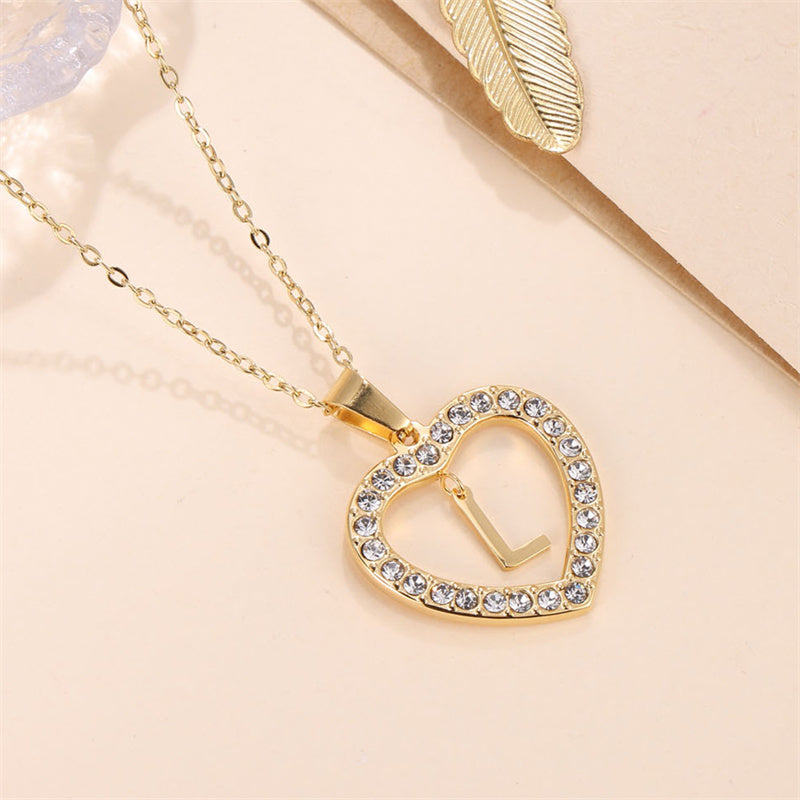 Glam Luxurious Letter Stainless Steel Plating Inlay Zircon 18k Gold Plated Pendant Necklace