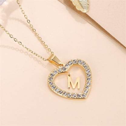 Glam Luxurious Letter Stainless Steel Plating Inlay Zircon 18k Gold Plated Pendant Necklace