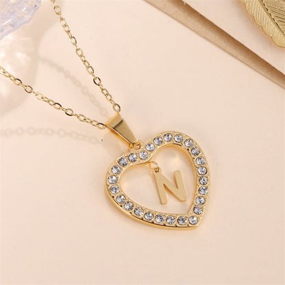 Glam Luxurious Letter Stainless Steel Plating Inlay Zircon 18k Gold Plated Pendant Necklace