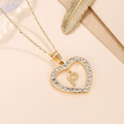 Glam Luxurious Letter Stainless Steel Plating Inlay Zircon 18k Gold Plated Pendant Necklace