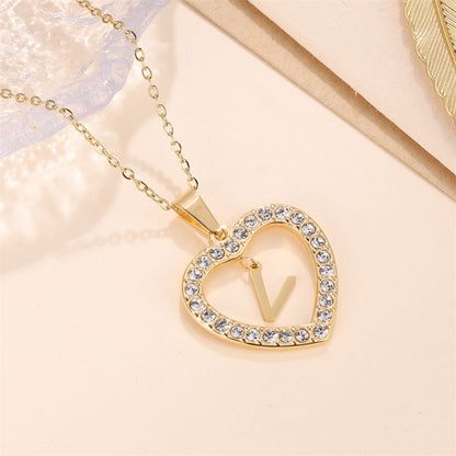 Glam Luxurious Letter Stainless Steel Plating Inlay Zircon 18k Gold Plated Pendant Necklace