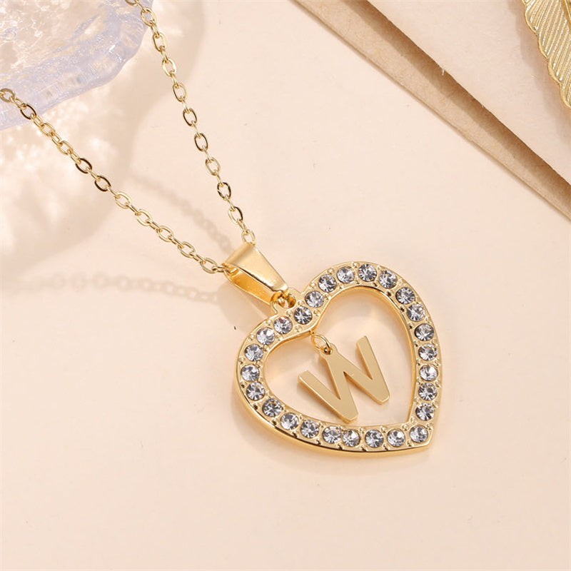 Glam Luxurious Letter Stainless Steel Plating Inlay Zircon 18k Gold Plated Pendant Necklace