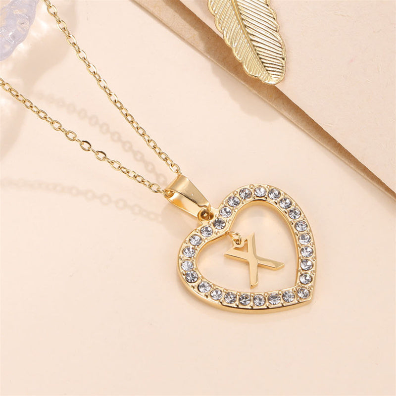 Glam Luxurious Letter Stainless Steel Plating Inlay Zircon 18k Gold Plated Pendant Necklace