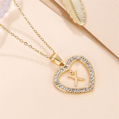 Glam Luxurious Letter Stainless Steel Plating Inlay Zircon 18k Gold Plated Pendant Necklace