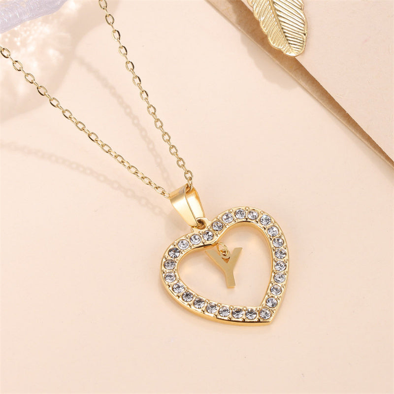 Glam Luxurious Letter Stainless Steel Plating Inlay Zircon 18k Gold Plated Pendant Necklace