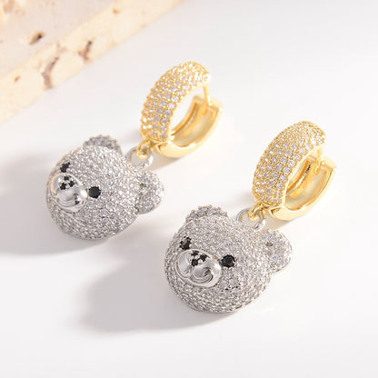 1 Pair Cute Bear Plating Inlay Copper Rhinestones 18k Gold Plated Drop Earrings