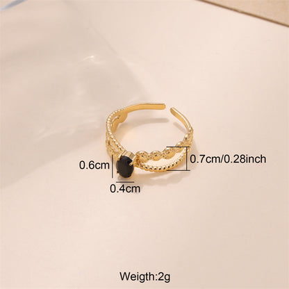 Luxurious Shiny Oval Stainless Steel Plating Inlay Zircon 18k Gold Plated Open Rings