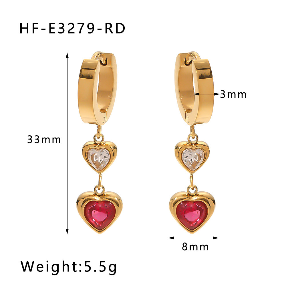 1 Pair Simple Style Round Heart Shape Inlay Titanium Steel Zircon Drop Earrings