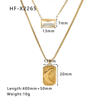 Retro Streetwear Geometric Moon Stainless Steel Titanium Steel Plating Inlay Zircon Double Layer Necklaces