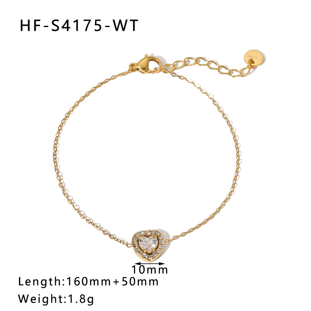 Sweet Heart Shape Stainless Steel Plating Inlay Zircon Bracelets