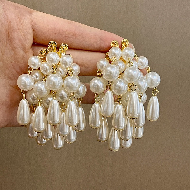 1 Pair Retro Tassel Handmade Imitation Pearl Alloy Drop Earrings