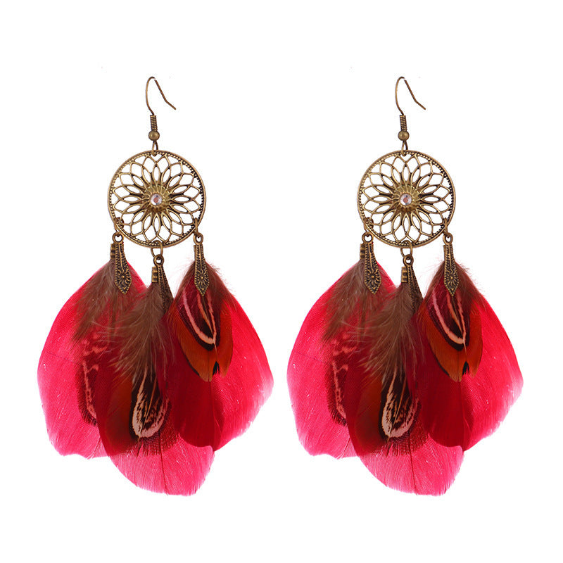 1 Pair Ethnic Style Bohemian Feather Plating Alloy Drop Earrings