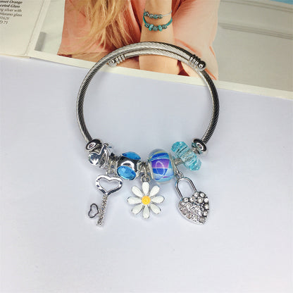 Simple Style Butterfly Titanium Steel Plating Inlay Artificial Gemstones Bangle