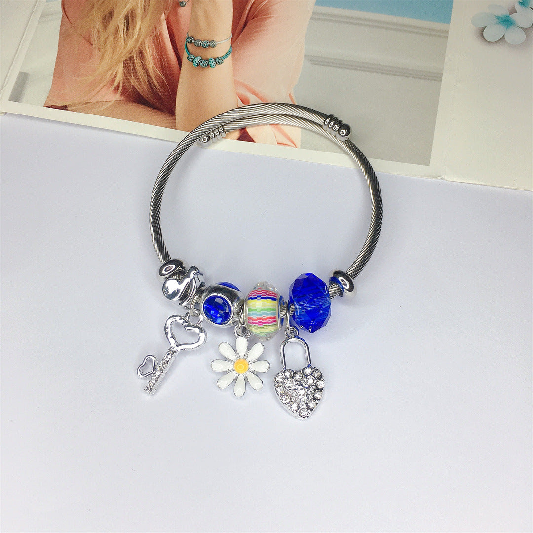 Simple Style Butterfly Titanium Steel Plating Inlay Artificial Gemstones Bangle