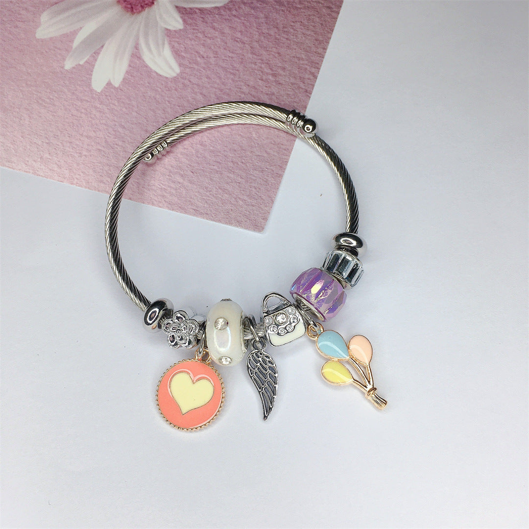 Simple Style Butterfly Titanium Steel Plating Inlay Artificial Gemstones Bangle