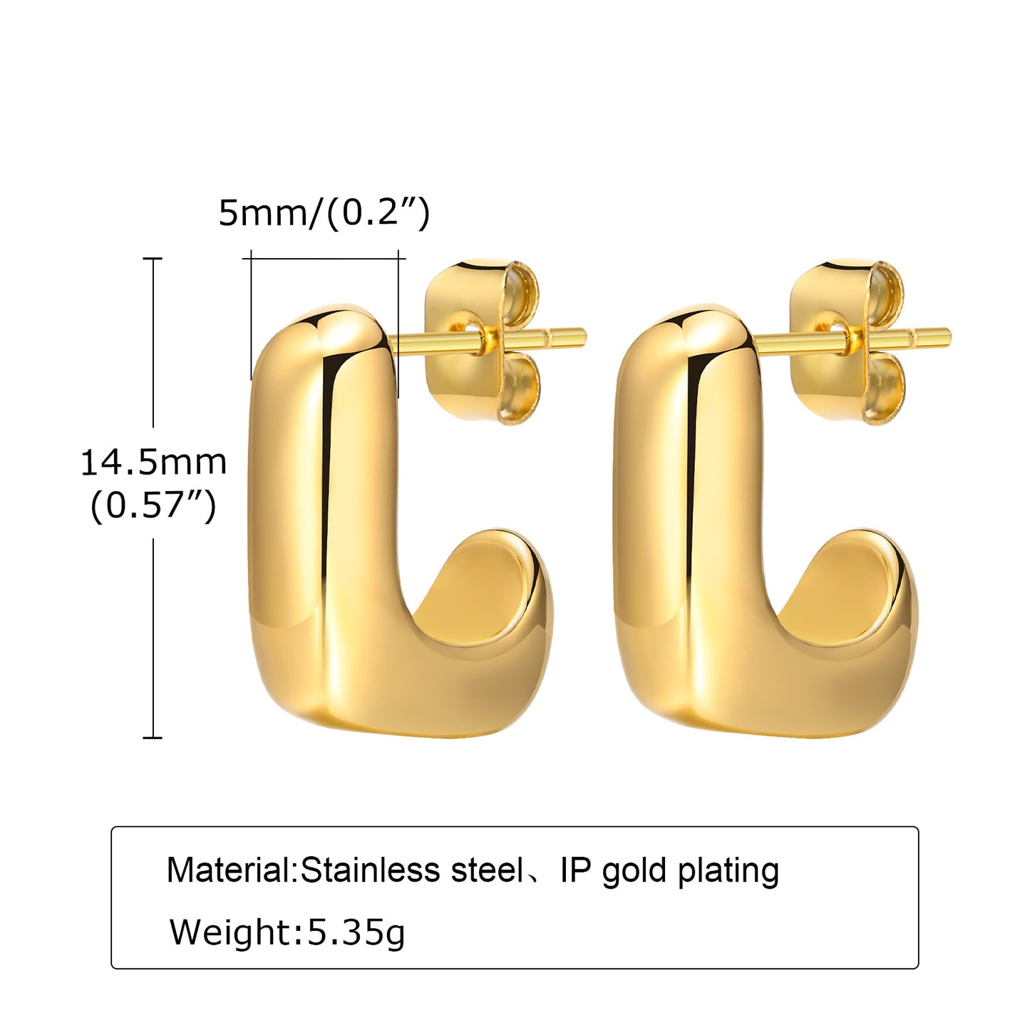 1 Pair Simple Style C Shape Plating Stainless Steel Ear Studs