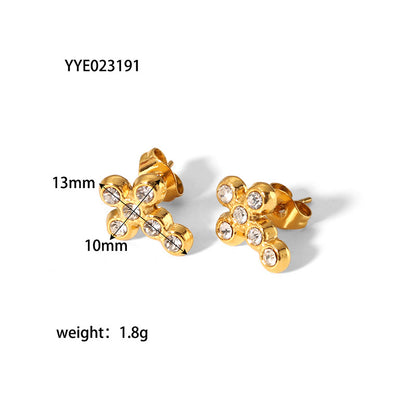 Wholesale Elegant Cross Stainless Steel Plating Inlay 18k Gold Plated Zircon Earrings Necklace