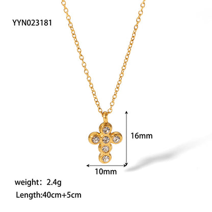 Wholesale Elegant Cross Stainless Steel Plating Inlay 18k Gold Plated Zircon Earrings Necklace