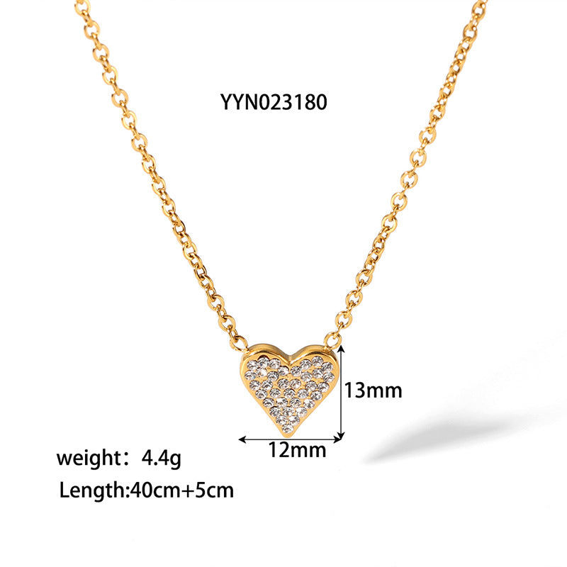 Wholesale Sweet Simple Style Heart Shape Stainless Steel Plating Inlay Zircon Earrings Necklace