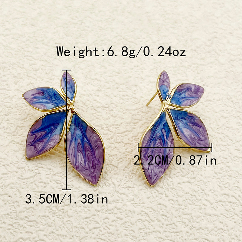 1 Pair Sweet Artistic Leaves Polishing Enamel Plating Stainless Steel Gold Plated Ear Studs