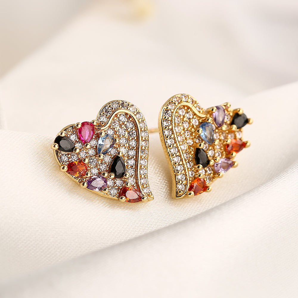 1 Pair Simple Style Commute Round Heart Shape Plating Inlay Copper Zircon 18k Gold Plated Ear Studs