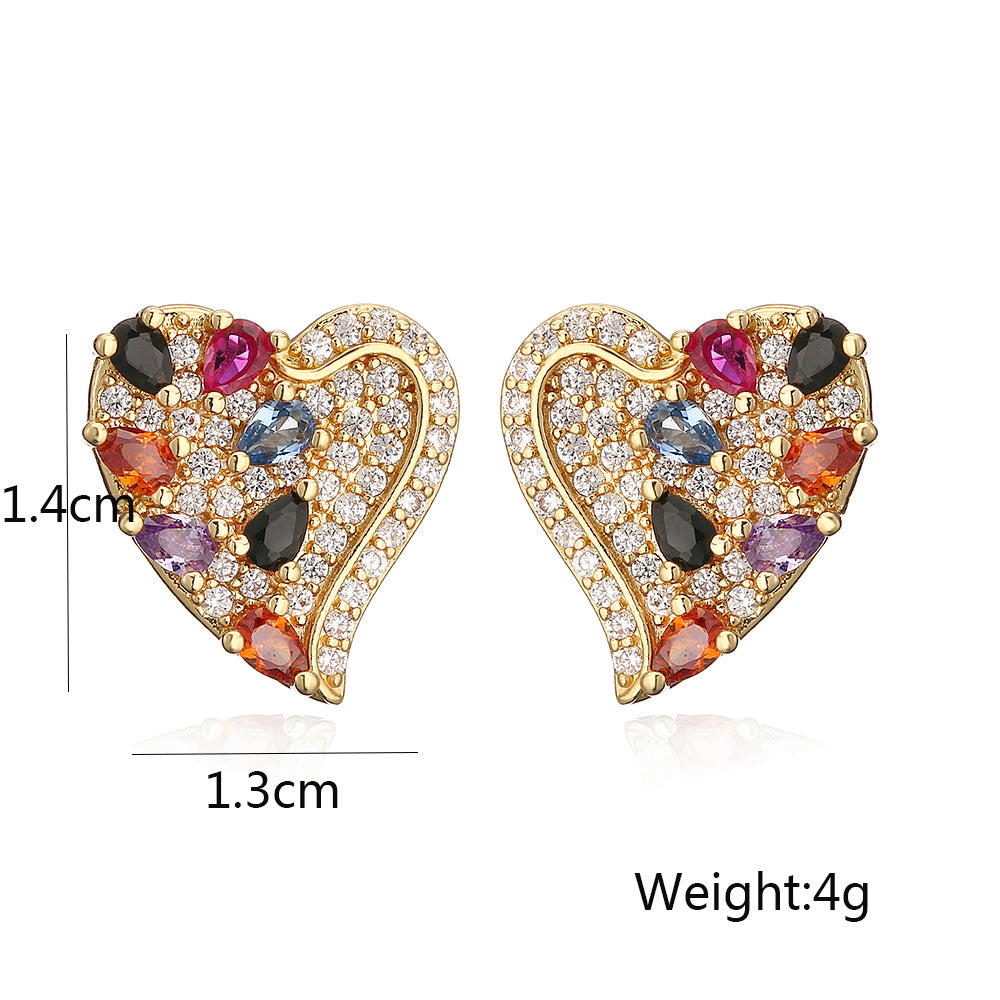 1 Pair Simple Style Commute Round Heart Shape Plating Inlay Copper Zircon 18k Gold Plated Ear Studs