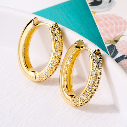 1 Pair Simple Style Commute Round Plating Inlay Copper Zircon 18k Gold Plated Hoop Earrings