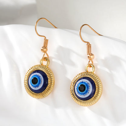 1 Pair Vintage Style Vacation Simple Style Round Devil's Eye Inlay Alloy Resin Drop Earrings