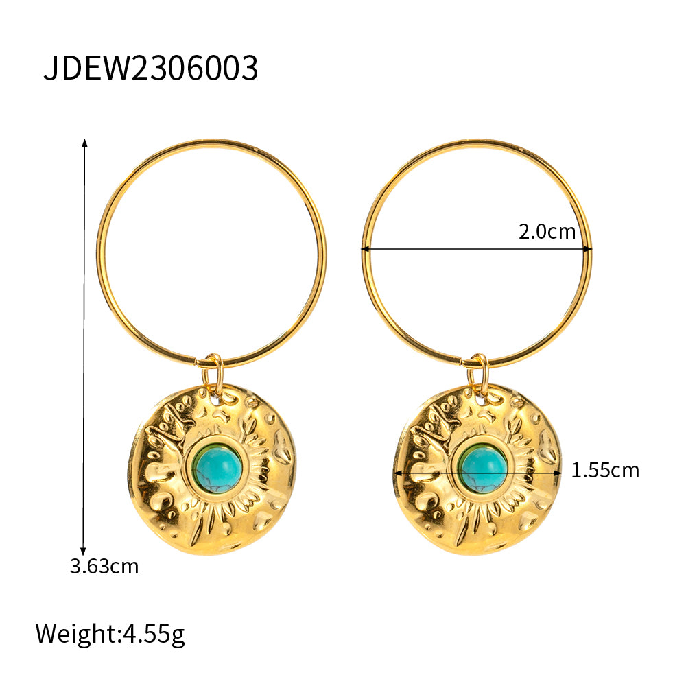 1 Pair Ig Style Solid Color Plating Pleated Stainless Steel Natural Stone 18k Gold Plated Earrings