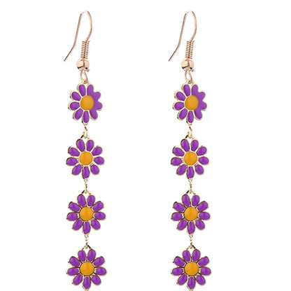 1 Pair Lady Sweet Flower Enamel Alloy Drop Earrings